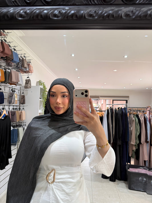 Textured Crinkled Hijab - Chacoal